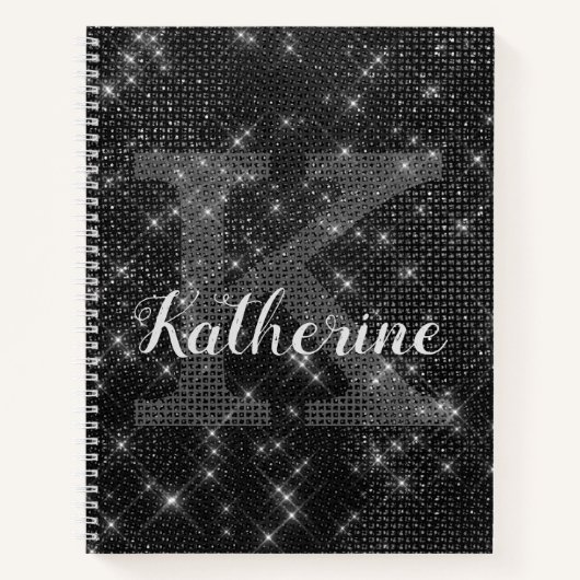 Girly Black Diamond Sparkle Chic Monogram Name Notizblock (Vorderseite)