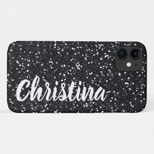 Girly Black Glitzer Name Personalisiert Case-Mate iPhone Hülle (Rückseite (Horizontal))