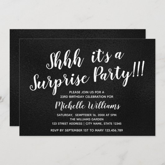 Girly Black | Glitzer | Überraschendes Party Gebur Einladung (Vorne/Hinten)