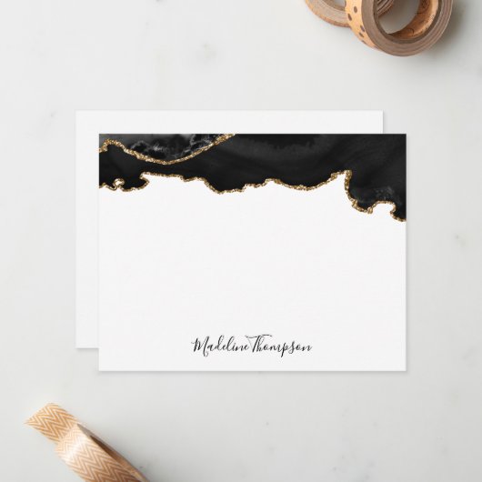 Girly Black Gold Agate Geode Script Typografie Mitteilungskarte (Vorderseite/Rückseite Beispiel)