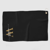Girly Black Gold Elegante Monogram Name Script Gol Golfhandtuch (Horizontal)