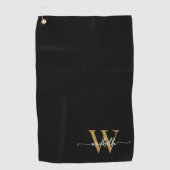 Girly Black Gold Elegante Monogram Name Script Gol Golfhandtuch (Vorderseite)