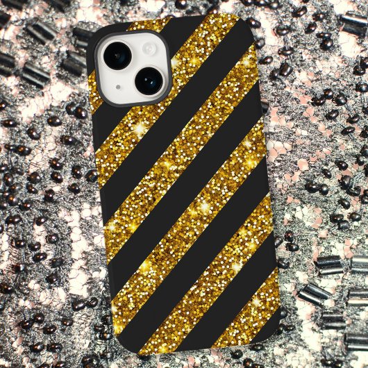 Girly Black Gold Glitzer Glitzern Stripmuster Case-Mate iPhone Hülle