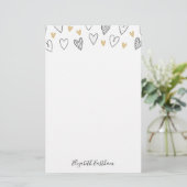Girly Black Gold Heart Feminine Script Briefpapier (Stehend Vorderseite)