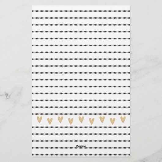 Girly Black Gold Heart Feminine Script Briefpapier (Rückseite)