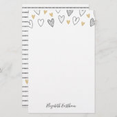 Girly Black Gold Heart Feminine Script Briefpapier (Vorne/Hinten)