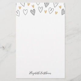 Girly Black Gold Heart Feminine Script Briefpapier
