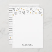 Girly Black Gold Heart Feminine Script Mitteilungskarte (Vorne/Hinten)