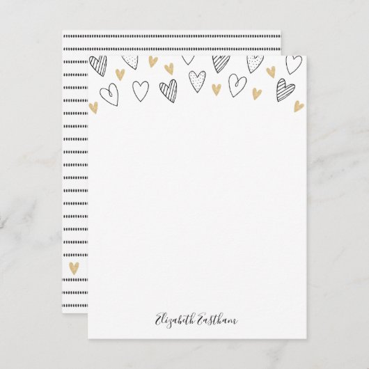 Girly Black Gold Heart Feminine Script Mitteilungskarte (Vorne/Hinten)
