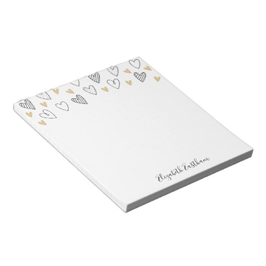 Girly Black Gold Heart Feminine Script Notepad Notizblock (angewinkelt)