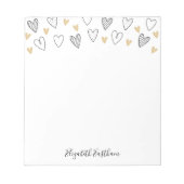 Girly Black Gold Heart Feminine Script Notepad Notizblock (Vorderseite)