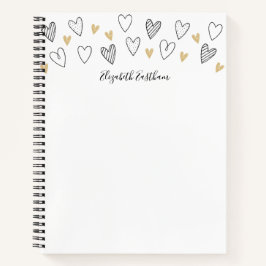 Girly Black Gold Heart Feminine Script Notizblock