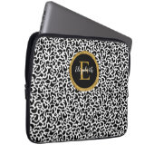 Girly Black Gold Leopard Monogram Laptopschutzhülle (Vorne Rechts)