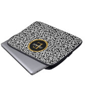 Girly Black Gold Leopard Monogram Laptopschutzhülle (Vorne Knopf)