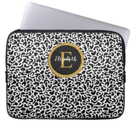 Girly Black Gold Leopard Monogram Laptopschutzhülle