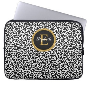 Girly Black Gold Leopard Monogram Laptopschutzhülle