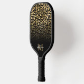 Girly Black Gold Leopard Ombre Monogram Pickleball Schläger (Links)