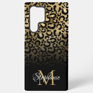 Girly Black Gold Leopard Ombre Monogram Samsung Galaxy Hülle