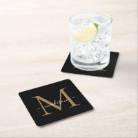 Girly Black Gold Monogram Elegante Moderne Skripte