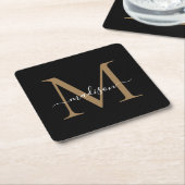 Girly Black Gold Monogram Elegante Moderne Skripte Rechteckiger Pappuntersetzer (angewinkelt)