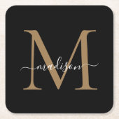 Girly Black Gold Monogram Elegante Moderne Skripte Rechteckiger Pappuntersetzer (Vorderseite)