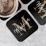 Girly Black Gold Monogram Elegante Moderne Skripte Rechteckiger Pappuntersetzer<br><div class="desc">Girly Black Gold Monogram Elegant Modern Script Square Paper Untersetzer.Leicht personalisieren Sie diesen modernen,  eleganten quadratischen Untersetzer mit Ihrem individuellen Monogramm und Namen.</div>