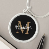 Girly Black Gold Monogram Name Elegantes Chic Scri Schlüsselanhänger
