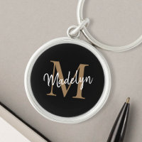 Girly Black Gold Monogram Name Elegantes Chic Scri