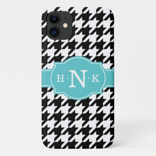 Girly Black Hahnentrittmuster Blue Monogram Case-Mate iPhone Hülle