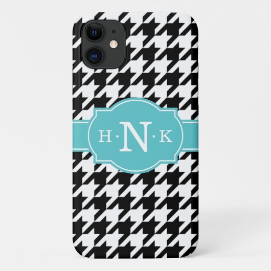 Girly Black Hahnentrittmuster Blue Monogram Case-Mate iPhone Hülle (Rückseite)