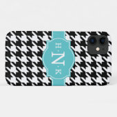 Girly Black Hahnentrittmuster Blue Monogram Case-Mate iPhone Hülle (Rückseite (Horizontal))