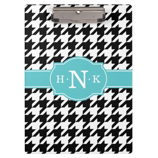 Girly Black Hahnentrittmuster Blue Monogram Klemmbrett (Vorderseite)