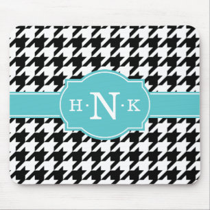 Girly Black Hahnentrittmuster Blue Monogram Mousepad