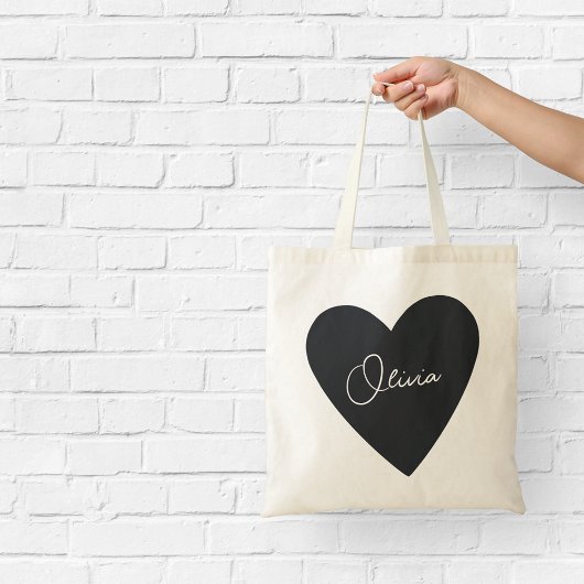 Girly Black Heart Tasche mit Namen