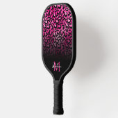 Girly Black Hot Pink Leopard Ombre Monogram Pickleball Schläger (Links)