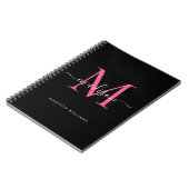 Girly Black Hot Pink Monogram Script Name Initial Notizblock (Linke Seite)
