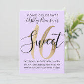 Girly Black Lila Gold Foil Sweet 16 Einladung (Stehend Vorderseite)