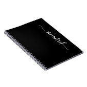 Girly Black Modern Script Monogram Name Noteb Notizblock (Rechte Seite)