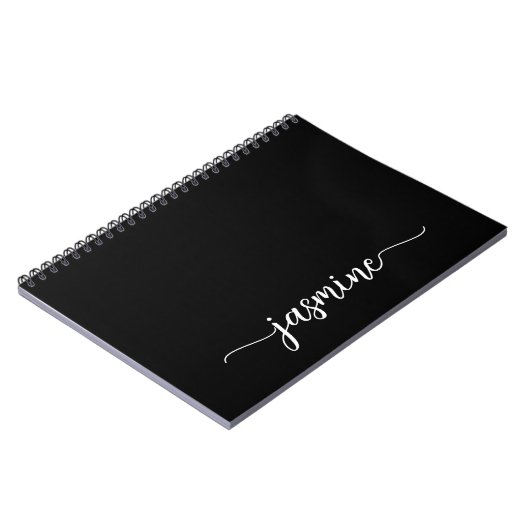 Girly Black Modern Script Monogram Name Noteb Notizblock (Linke Seite)