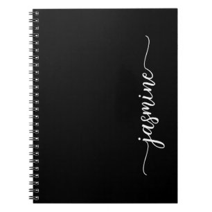 Girly Black Modern Script Monogram Name Noteb Notizblock