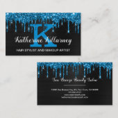 Girly Black Neon Aquamarin Blue Glitzer Tropfens M Visitenkarte (Vorne/Hinten)