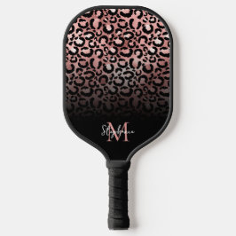 Girly Black Rose Gold Leopard Ombre Monogram Pickleball Schläger
