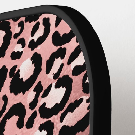 Girly Black Rose Gold Leopard Ombre Monogram Pickleball Schläger (Linke Seite)