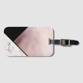Girly Black & Rose Gold Marmor Abstrakt Monogram Gepäckanhänger (Vorderseite (Horizontal))