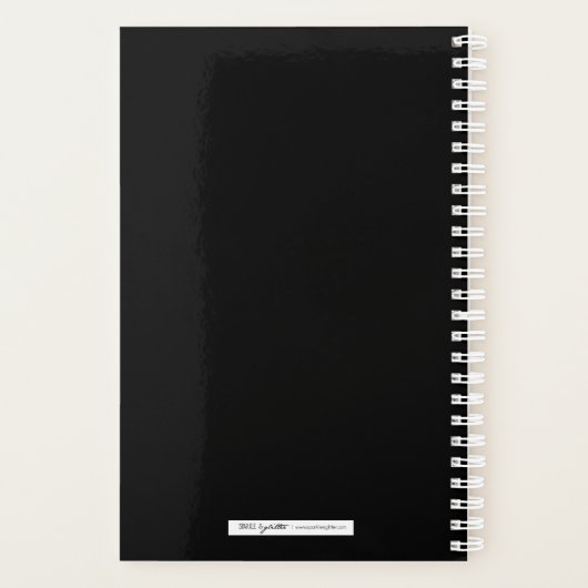 Girly Black & Rose Gold Marmor Abstrakt Monogram Planer (Rückseite)