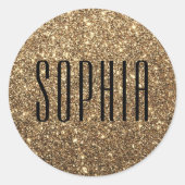 Girly Black und Gold Glitzer Name Niedlich Sparkle Runder Aufkleber (Vorderseite)
