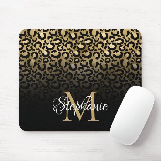 Girly Black und Gold Leopard Ombre Monogram Mousepad (Mit Mouse)