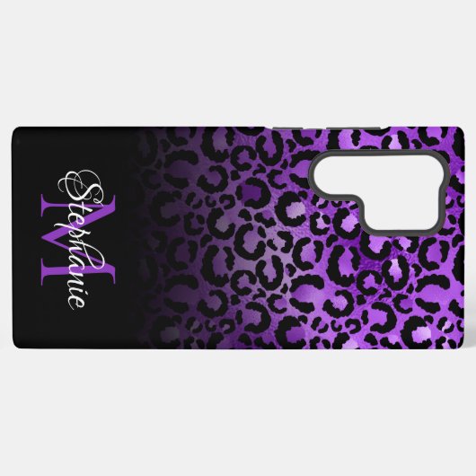 Girly Black und Violet Leopard Ombre Monogram Samsung Galaxy Hülle (Rückseite (Horizontal))