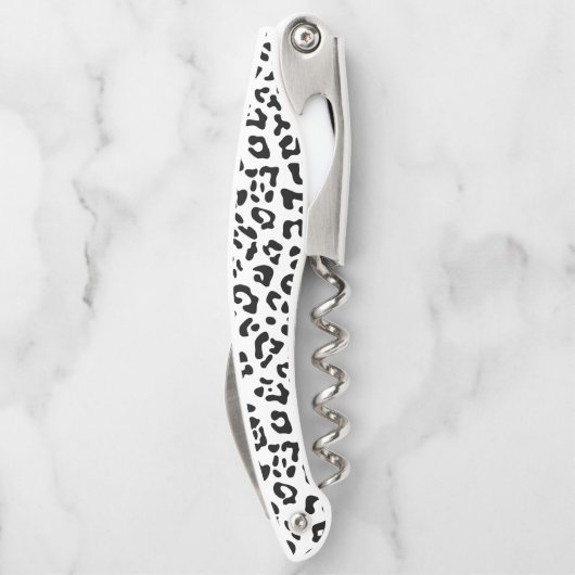 Girly Black und White Leopard Spot Kellnermesser (Rückseite)