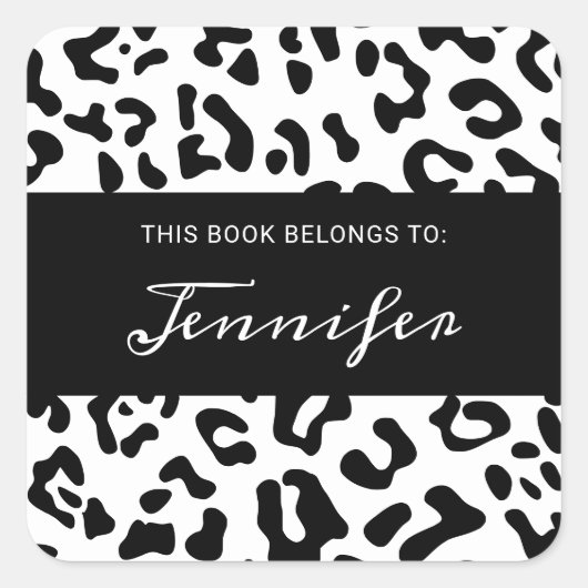 Girly Black und White Leopard Spot Quadratischer Aufkleber (Vorderseite)